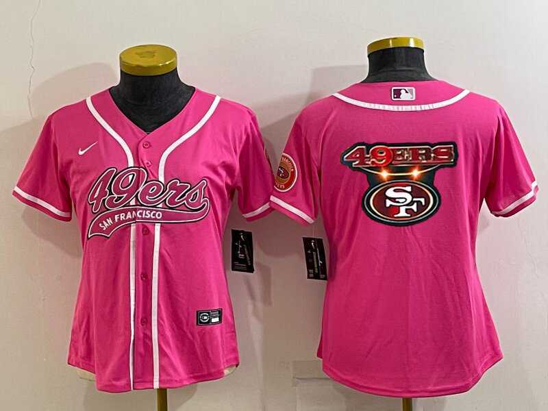 Women%27s San Francisco 49ers Pink Team Big Logo With Patch Cool Base Stitched Baseball Jersey->women nfl jersey->Women Jersey